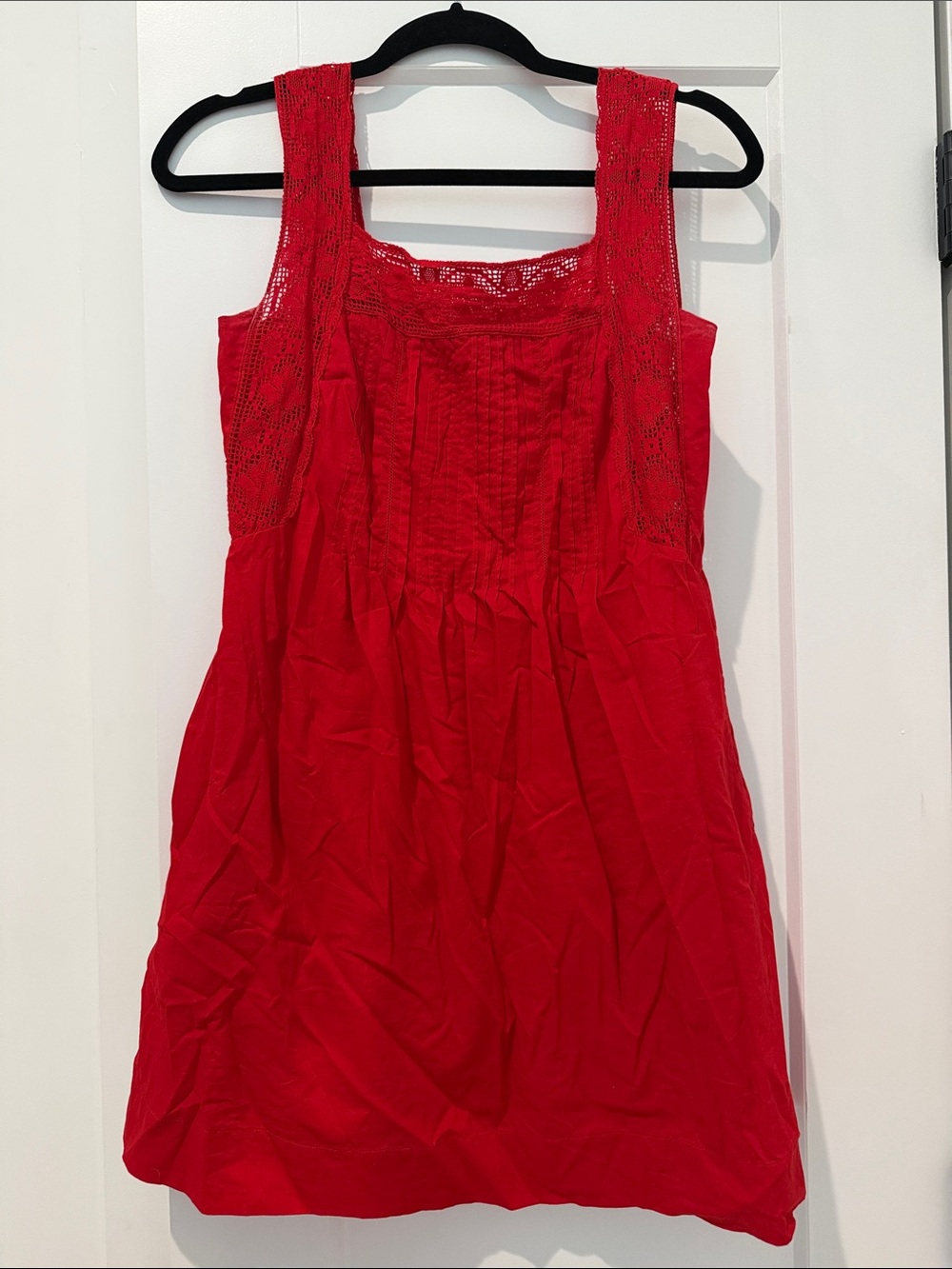 Madewell Red Cotton Tank Chemise with Crochet Trim